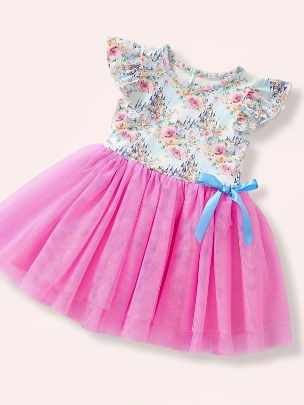 Kids Floral Tulle Dress in Pink & Blue New